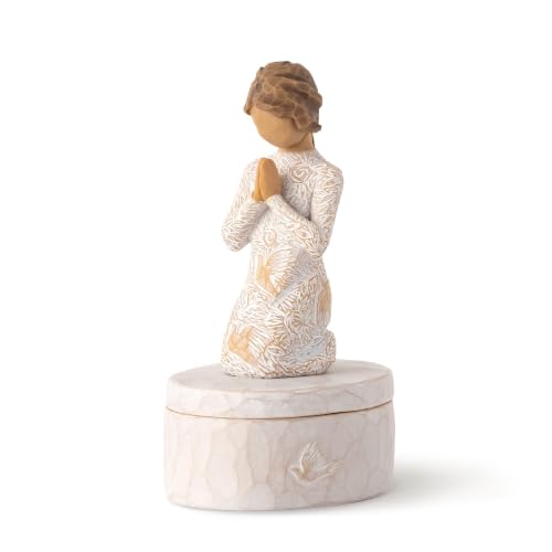 Hand-painted Willow Tree Prayer of Peace Keepsake Box, antique-style decorative box with sculpted design and detailed craftsmanship.