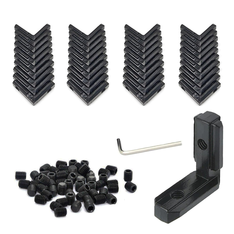 40Pcs 2020 Aluminum Extrusion Profile Hardware V-T Slot Connector L Bracket | FORRCKY, 20 Series 2020 2040 20mm Extruded Aluminum, with M5 Set Screw, Black Inside Joint Corner Bracket