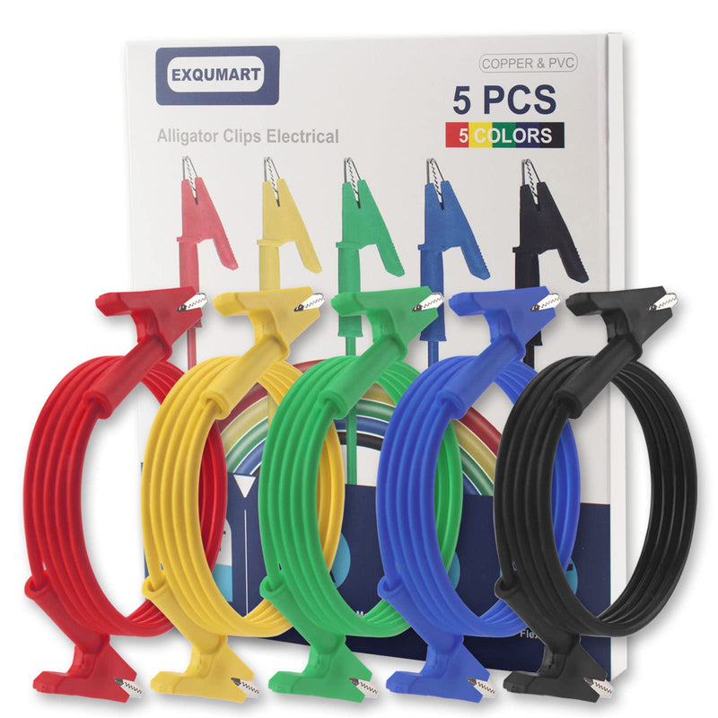 [Australia - AusPower] - 5 Pcs Heavy Duty Alligator Clips Electrical, Dual Ended Alligator Clip Leads with Insulated PVC Shell, 3.3ft/1m Flexible 15A Copper Test Leads with Alligator Clips for Electrical Testing 