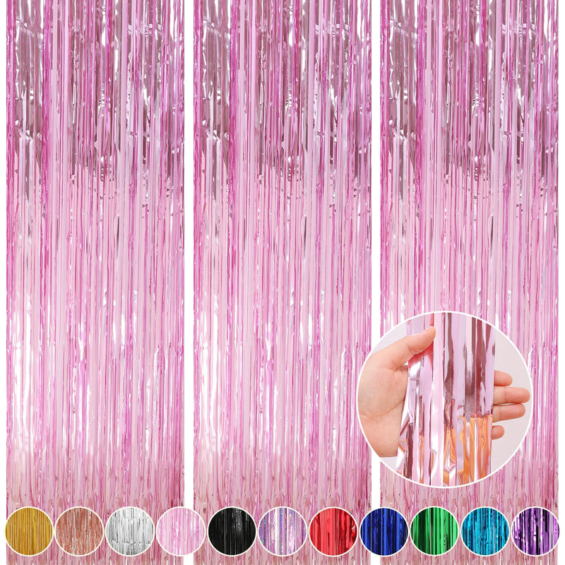 [Australia - AusPower] - Crosize 3 Pack 3.3 x 9.9 ft Pink Foil Fringe Glitter Curtains Party Decorations, Tinsel Backdrop for Parties, Door Streamers for Birthday, Photo Booth Backdrops, Party Decor Colorful 