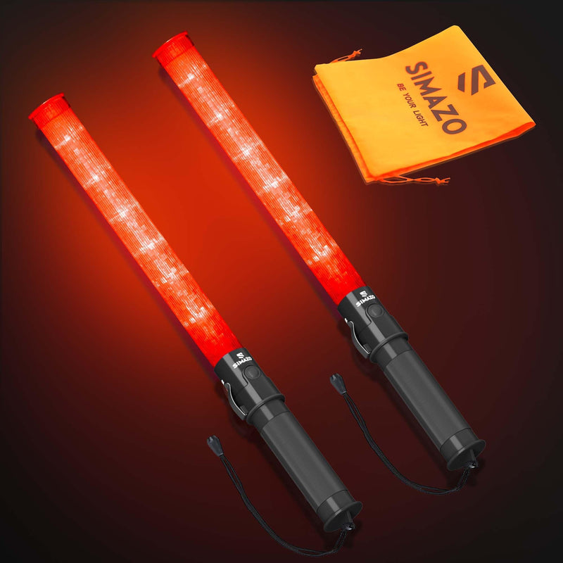 [Australia - AusPower] - 2 Pack Traffic Wand, 21 Inch Red Traffic Control Wand with 3 Flashing Modes, LED Traffic Safety Baton with Side Clip for Traffic Control, Fire Rescue, Air Marshaling 2 Pack 
