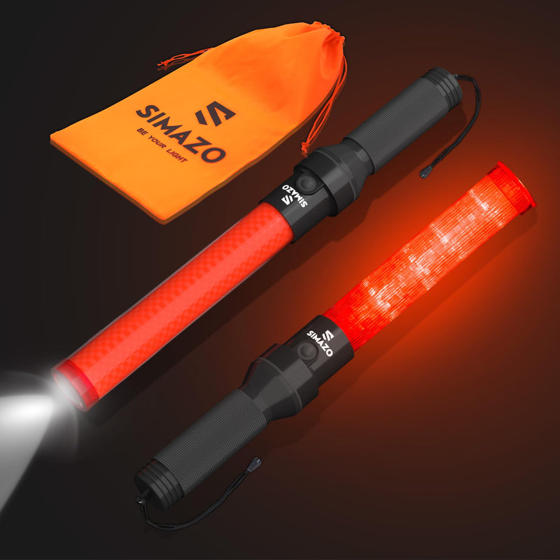 [Australia - AusPower] - 2 Pieces 16 Inch Traffic Wand with White LED on Top, 3 Flashing Modes & 4 Led Lights, Traffic Safety Baton with Wrist Strap for Parking Guides, Car Directing, Air Marshalling 2 