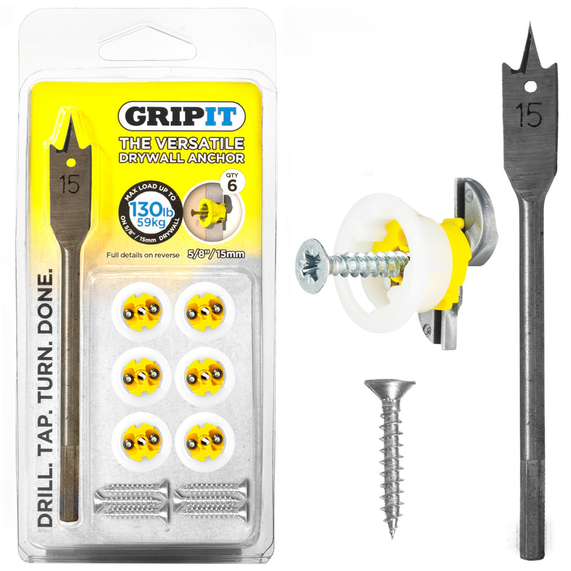 [Australia - AusPower] - Yellow Drywall Anchors (Up to 130Ibs/59kg) | Heavy Duty Drywall Anchors | Wall Anchors and Screws for Drywall | Anchors and Screws Kit | Plaster Wall Anchors | 5/8" Inch Drill Bit | Reusable 5/8" / 15mm (Holds 130lbs) 