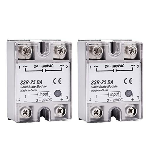 diymore Solid State Relay Module with Plastic Cover, SSR-25DA 3-32V DC Input 24-380V AC Output Pack of 2 2PCS 25DA