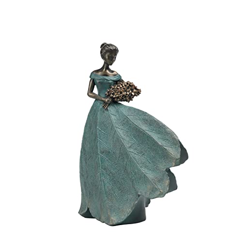 Guichifun Fairy Statue Leaf Angel Girls Resin Table Decor 5x3x7.5 Inch Green-flower Small
