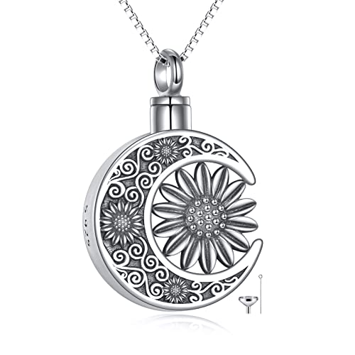 YAFEINI Urn Necklaces for Ashes 925 Sterling Silver Cremation Jewelry for Ashes Memory Jewelry for Women Men F-Sunflower Urn Necklace