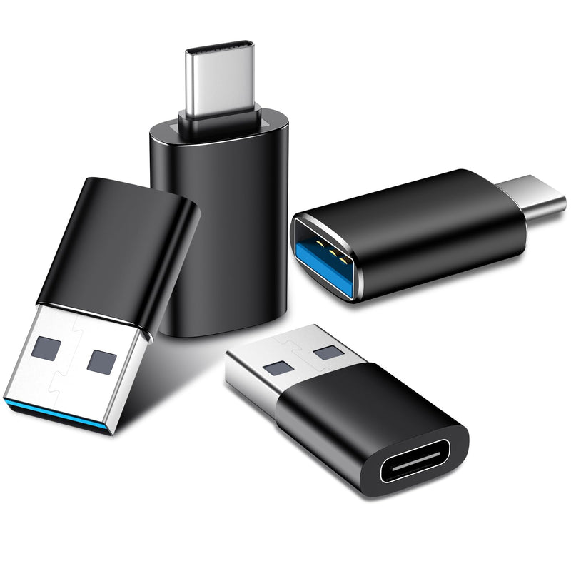 [Australia - AusPower] - Temdan USB to USB C Adapter 4 Pack,【2*Type C Female to A Male Charger Converter】&【2*USB C Male to USB Female】 for Apple Watch Ultra 8 9,iPhone 15 Pro Max 14 13 12,AirPods,OTG Adapt USB to USB C-Black Black 
