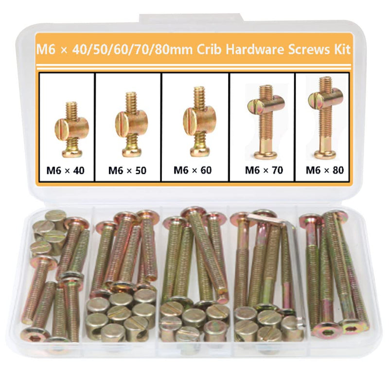 [Australia - AusPower] - Crib Screws Hardware Replacement Kit – 25set M6x40mm/50mm/60mm/70mm/80mm Hex Drive Socket Cap Furniture Barrel Screws Bolt Nuts Assortment Kit (25 Sets) 25 sets 