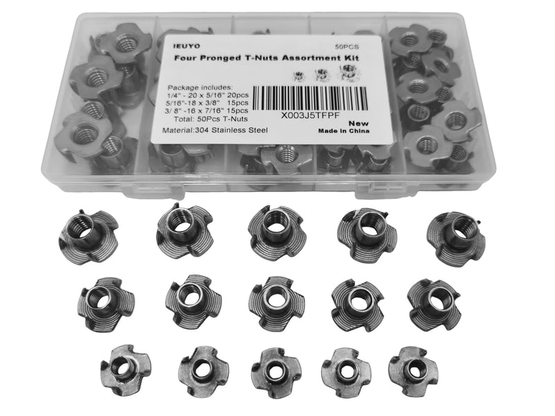 [Australia - AusPower] - T Nut Tee Nut 4 Pronged T-Nut Tee Nut,4 Pronged T Blind Nut Stainless Steel for Wood, Rock Climbing Holds, Cabinetry, 1/4",5/16",3/8" 50Pcs 1/4",5/16",3/8" 