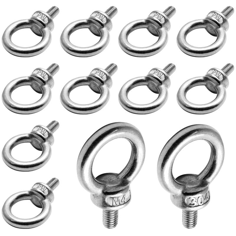 [Australia - AusPower] - 12pcs M4 Eye Bolt, Stainless Steel Male Thread Machinery Shoulder Lifting Ring Eye Bolt, Heavy Duty Screw Eyebolt M4-12pcs 