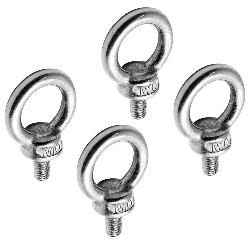 [Australia - AusPower] - 4pcs M10 Eye Bolt, Stainless Steel Male Thread Machinery Shoulder Lifting Ring Eye Bolt, Heavy Duty Screw Eyebolt M10-4pcs 