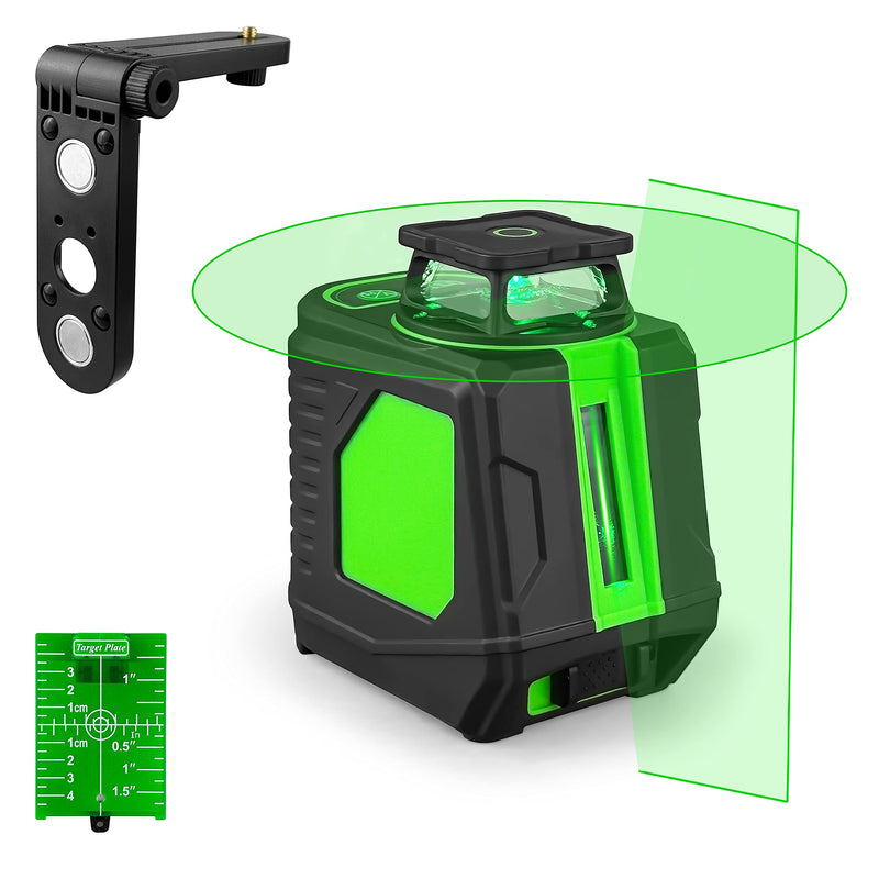 [Australia - AusPower] - 5 Line Laser Level,100ft Self-Leveling Green Laser Level,Cross Line Laser,Vertical and horizontal lines,Rotates 360 Degrees,Include Magnetic Pivoting Base, Portable Bag, Laser Target Plate,Batteries 5 LINE 