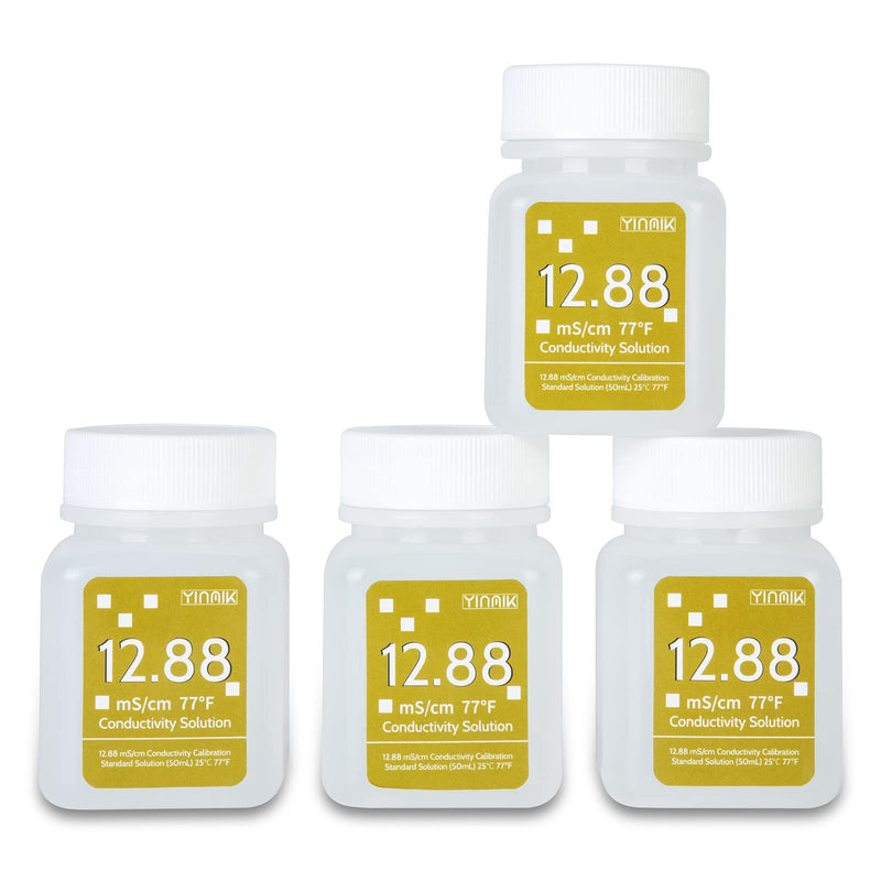 [Australia - AusPower] - 12.88 mS/cm Calibration Solution, Conductivity Salinity Calibration Fluid for Salinity Tester, EC Meter, TDS Meter, 7 in 1 Tester Standard Calibration, 4 Bottles of 50mL 12.88 mS/cm Solution 