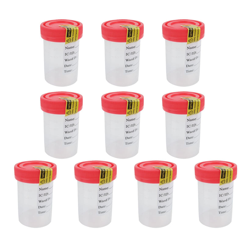 LATRAT 10 x 60ml Plastic Urine Sealed Sampling Cup Container 60ml