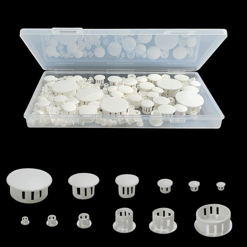 [Australia - AusPower] - 6 Sizes Plastic Hole Plugs, White Hole Plugs, 5mm (0.19"), 6mm (1/4"), 8mm (5/16"),10mm (3/8"), 13mm (1/2"), 25mm/(1"), White Plastic Hole Plugs White Plastic Plugs for Holes Hardware Plugs (155pcs) 