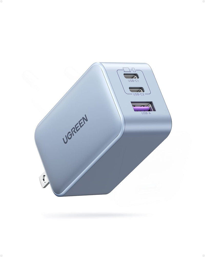 [Australia - AusPower] - UGREEN 65W USB C Charger, Nexode 3 Ports GaN Fast Charger Block, Compact Foldable Charger for MacBook Pro/Air, Dell XPS, iPhone 15 Pro Max/14/13, iPad Pro, Galaxy S23, Pixel 7 (Glacier Blue) Glacier Blue 