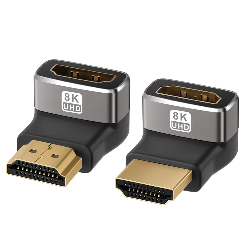 [Australia - AusPower] - 8K HDMI 2.1 Adapter 90 Degree and 270 Degree Gold Plated Adapter 2 Pack, Right Angle HDMI Male to Female Connector Converter HDMI L Shape Extender, Supports 8K@60Hz，4K@120Hz，4K@60Hz，4K@30Hz 90° HDMI Male to Female 