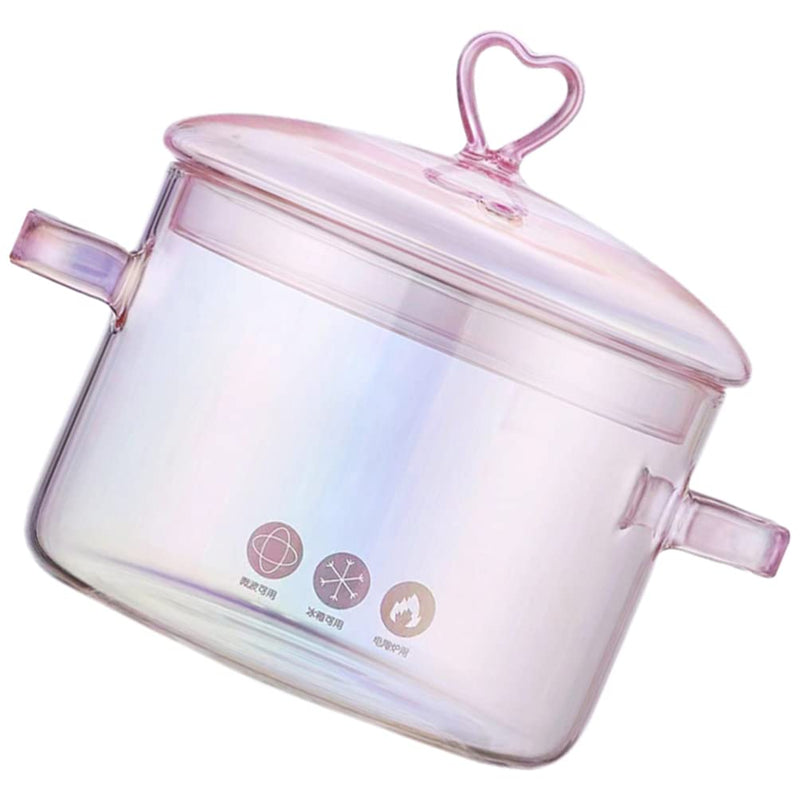 Vaguelly Retro Glass Soup Pot 1.5L Double-Handle Cooking Pot for Stovetop Heat-Resistant Household Stew for Soup Noodles and Seafood Pink 1.5L(1.6Qt)