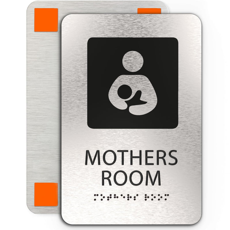 ADASigns Mothers Room Sign – 6" x 9" Durable Brushed Aluminum with Braille & Strong Adhesive Tape – Weatherproof Lactation Nursing Breastfeeding Bathroom Sign for Retail Store, Restaurant & Business Black Silver