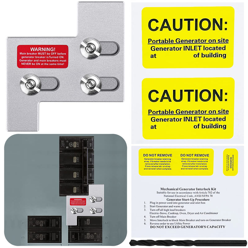 [Australia - AusPower] - Generator Interlock Kit Compatible with General Electric GE 150 or 200 Amp Panels, Generator Electrical Interlock Kit, 1 1/4 Inch Spacing Between Main and Branch Breaker 