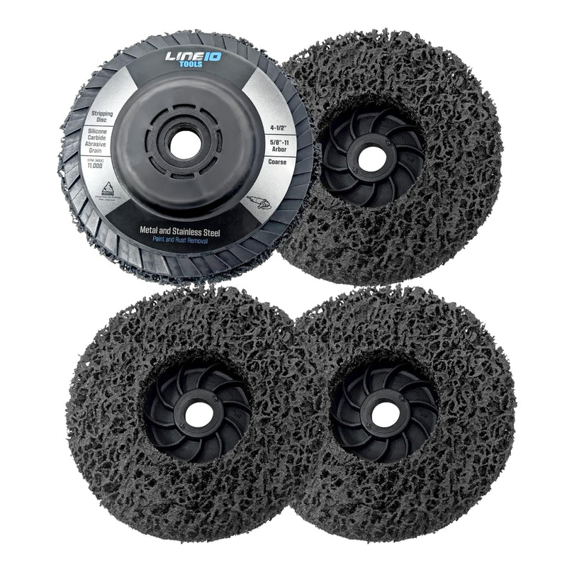 LINE10 Tools 4pk Black Stripping Discs 4-1/2" with 5/8-11 Threaded Arbors for Angle Grinders