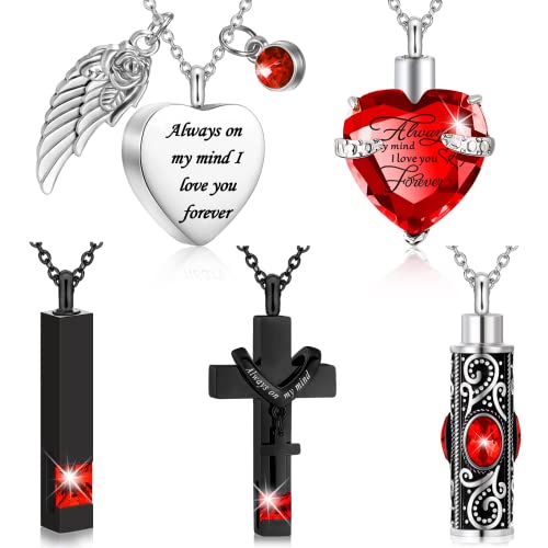 Minicremation 5Pcs Urn Necklace for Ashes for Women Heart Cross Cylinder Cremation Jewelry for ashes of Loved Ones Memorial Keepsake Pendant Red