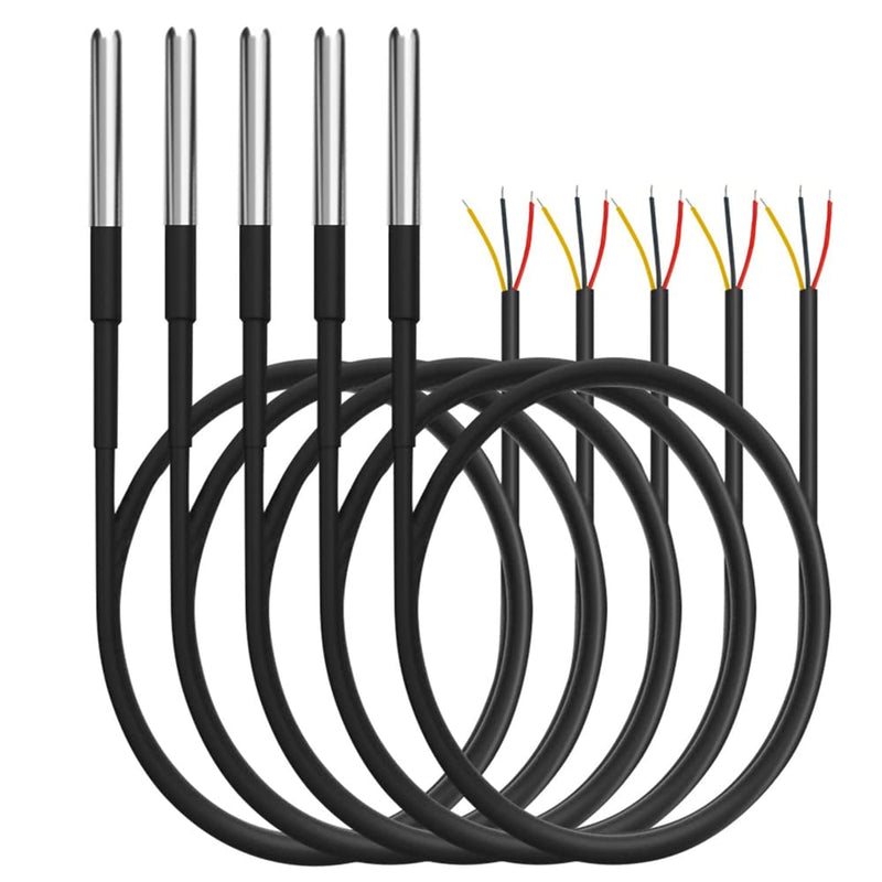[Australia - AusPower] - 5pcs 5m DS18B20 Digital Thermistor Probe Temperature Sensor Waterproof Temperature Probe Stainless Steel Resistance Thermal Cable -55°C to +125°C Compatible with Arduino and Raspberry pi 