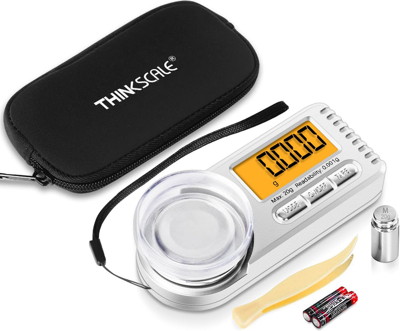 THINKSCALE Digital Milligram Scale, 20g x 0.001g Mini High Precision Mg Scale with LCD Display, Tare, 6 Units Portable Jewelry Scale, Micro Gram Scale for Powder Medicine, Gold, Gem, Reloading