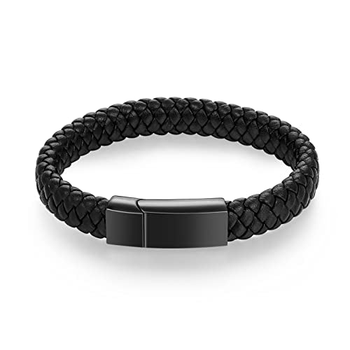 abooxiu Cremation Bracelet for Ashes Leather Urn Bracelet Cremation Jewelry Ash Bracelets Memorial Bangle Ashes Keepsake for Women Men Black