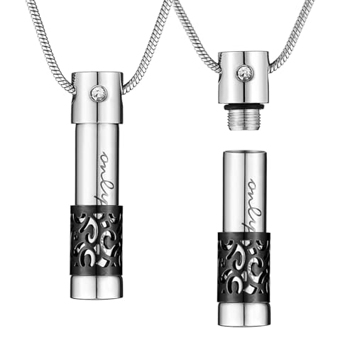 STWTR Stainless steel cylinder souvenir capsule pendant necklace, cremation ash pill container necklace D