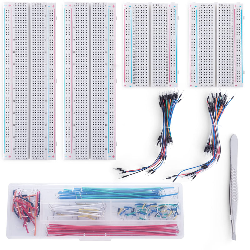 [Australia - AusPower] - Breadboard Jumper Wires Kit 2Pcs 830 Breadboards 2PCS 400 Breadboards +130pcs Flexible Breadboard Jumper Wires +280pcs Jumper Wires+1pcs Tweezer for Arduino Raspberry Pi 