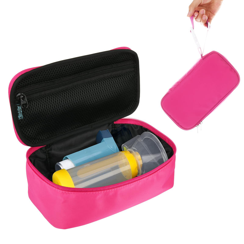 Beautyflier Travel Carrying Case for Portable Nebulizer, Inhaler Spacer for Kids and Adults, Inhaler Holder Asthma Carrying Bag with Mesh Pocket for Medicine and Other Essentials, Pink (Case Only) Hot Pink