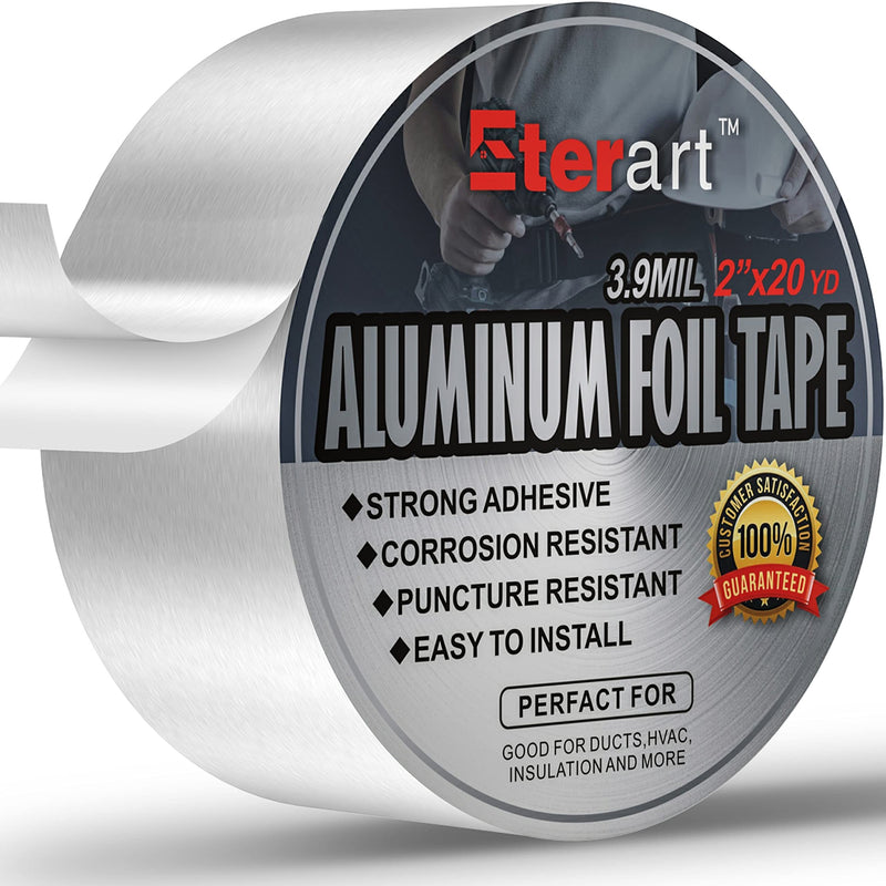 [Australia - AusPower] - Aluminum Foil Duct Tape Heavy Duty,High Temperature Sealing and Patching,for HVAC,Air Ducts,Metal Repair, Foamboard,Insulation,Dryer Vent and More,2 Inch x 20 Yards,Silver 