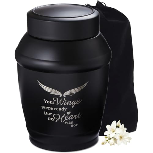 Black Medium Cremation Urns for Human Ashes Adult Male Female Angel Wings