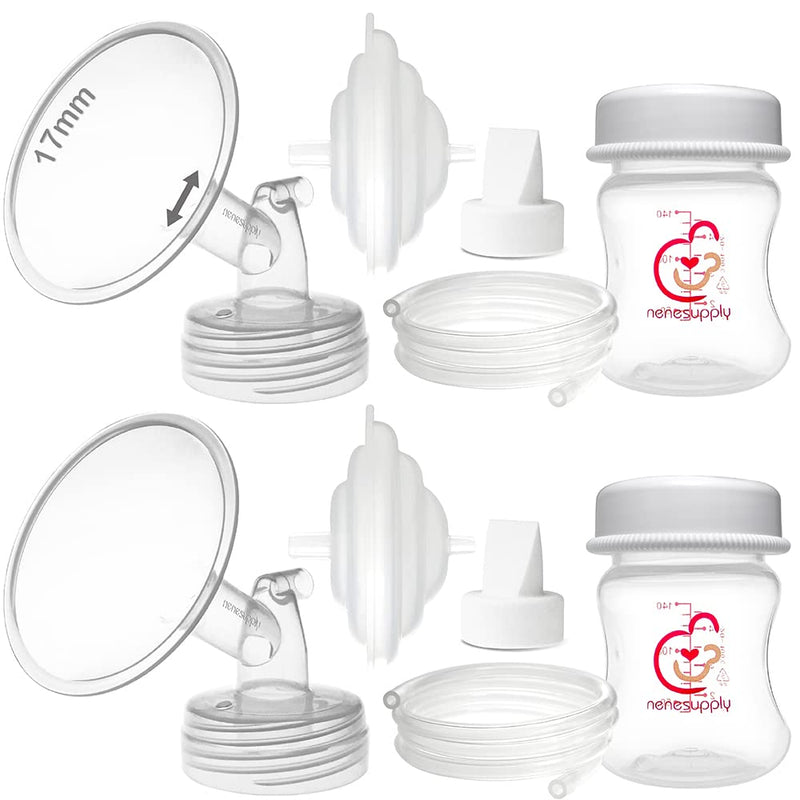 [Australia - AusPower] - Nenesupply Pump Parts Compatible with Spectra S2 S1 9 Plus Breast Pump to Replace Spectra Pump Parts S2 Accessories Flange 17mm Duckbill Valve Tubing Pumping Bottles Backflow Protector 17mm+Bottles 