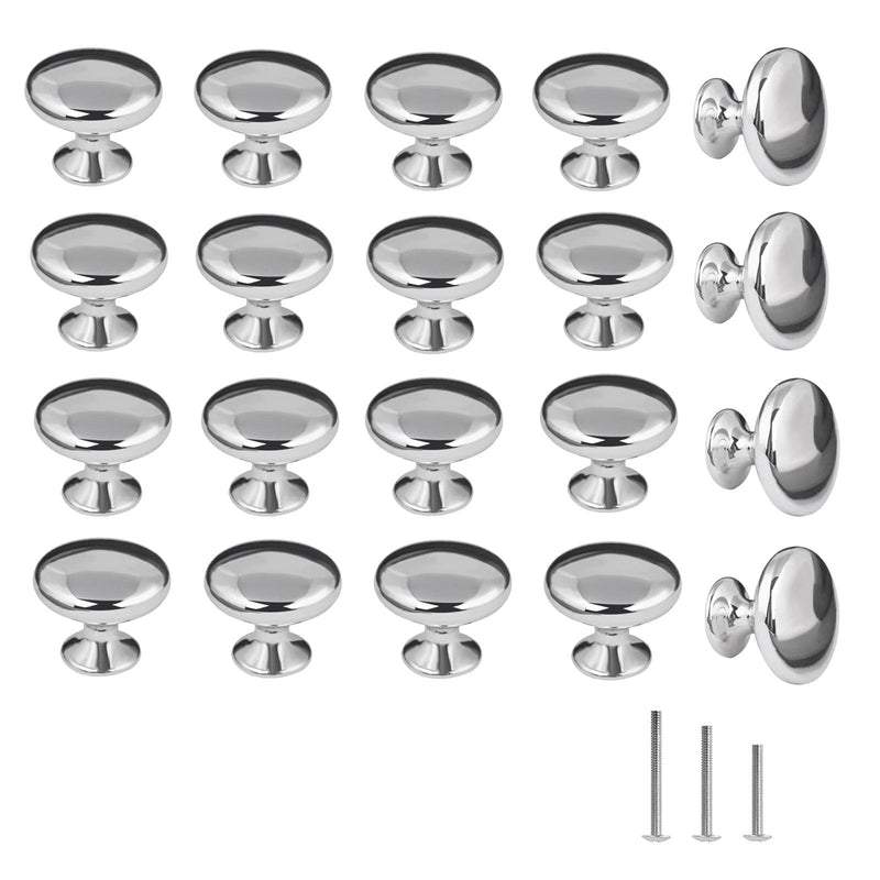 20x Polished Chrome Cabinet Hardware Round Mushroom Knob Drawer Handles 30mm/1.18" for Kitchen Cupboard Furniture Chest Door Dresser Bathroom (Silver) 20 Pack Silver