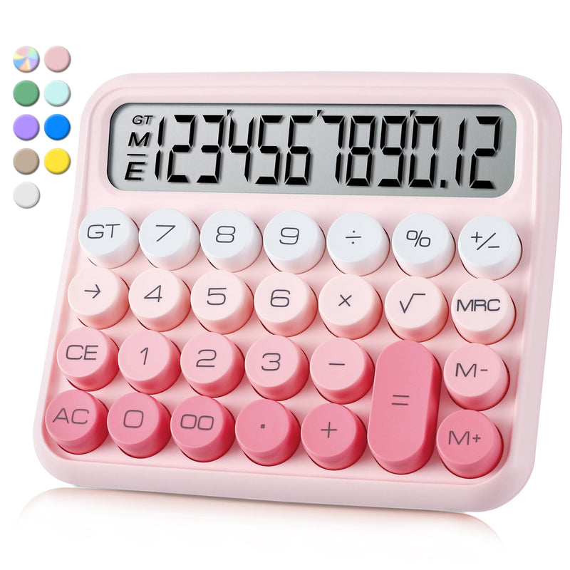 [Australia - AusPower] - Mechanical Switch Calculator,Calculator Cute 12 Digit Large LCD Display and Buttons,Calculator with Large LCD Display Great for Everyday Life and Basic Office Work.with Battery Pink 