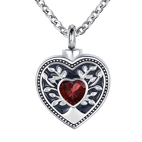QeenseKc Heart Tree Life Cremation Urn Necklaces for Ashes Big Crystal Memorial Urn Locket Pendant Necklace for Human Pet
