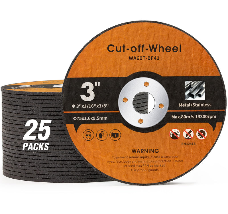 [Australia - AusPower] - 25 PCS 3 Inch Cut Off Wheels Metal and Stainless Steel Cutting Wheel for Angle Grinder 3"x1/16"x3/8"Cutting disc Die Grinder Cut Off Wheel Fits Any Angle Grinder Air Tool 25PCS 3 Inch Cut Off Wheels 
