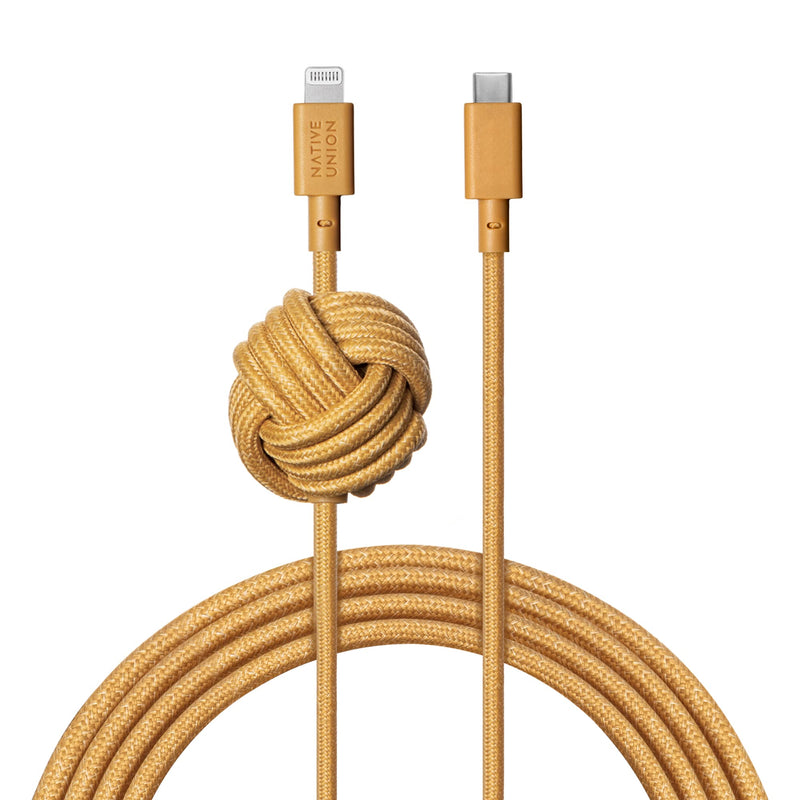 Native Union Night Cable - 10ft Ultra-Strong Reinforced Durable USB-C to Lightning [MFi Certified] Charging Cable with Weighted Knot Compatible with iPhone 14, iPhone 13 and Earlier (Kraft) Kraft