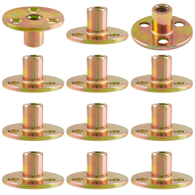 [Australia - AusPower] - 12pcs Round Base T-Nut, 1/4"-20 Carbon Steel Iron Plate Nut Screw-in T Nuts Flange Insert Female Thread Furniture Hardware Accessories 