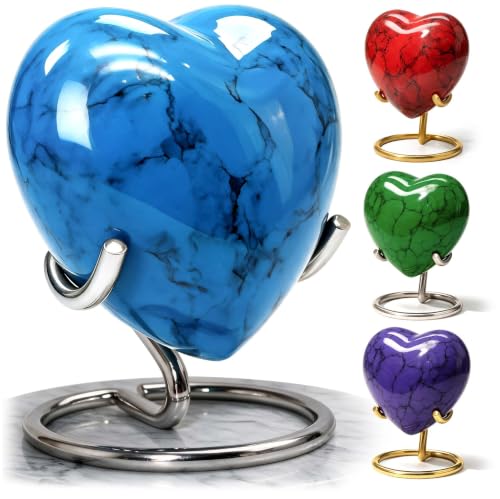 Small Urns for Human Ashes Keepsake – Heart Urn – Mini Urns with Stand & Box – A Loving Heart Shaped Cremation Urn to Honor Their Memory Forever (Blue, Small) Blue