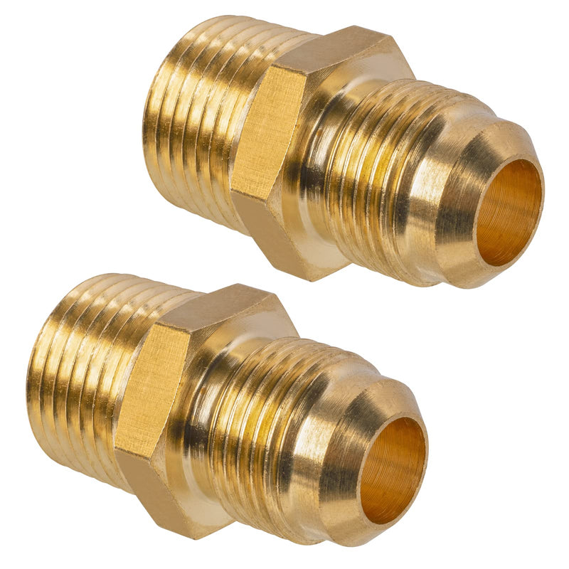 [Australia - AusPower] - JUWO 3/8" Flare x 3/8" NPT Male Brass Tube Fitting for Propane, LP and Natural Gas, Fuel, Half-Union (2-Pack) 3/8" Flare x 3/8" MNPT-2 Pack 