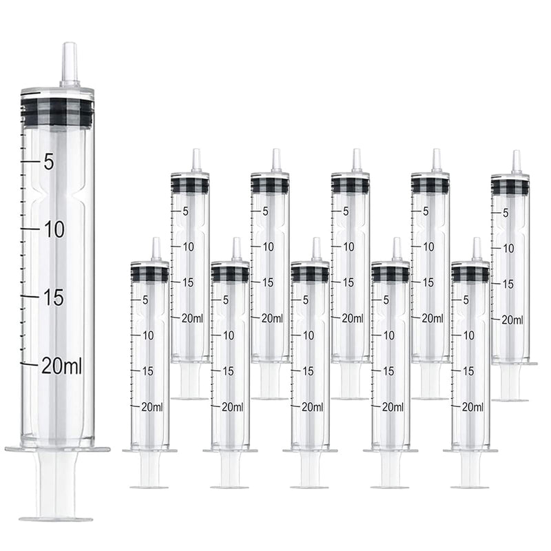 [Australia - AusPower] - 10 Pack 20cc Syringes, 20ml Plastic Syringe Individually Sealed Without Needle for Liquid, Dog Cat Syringe, Glue Applicator, Colostrum Collection (20ML) 