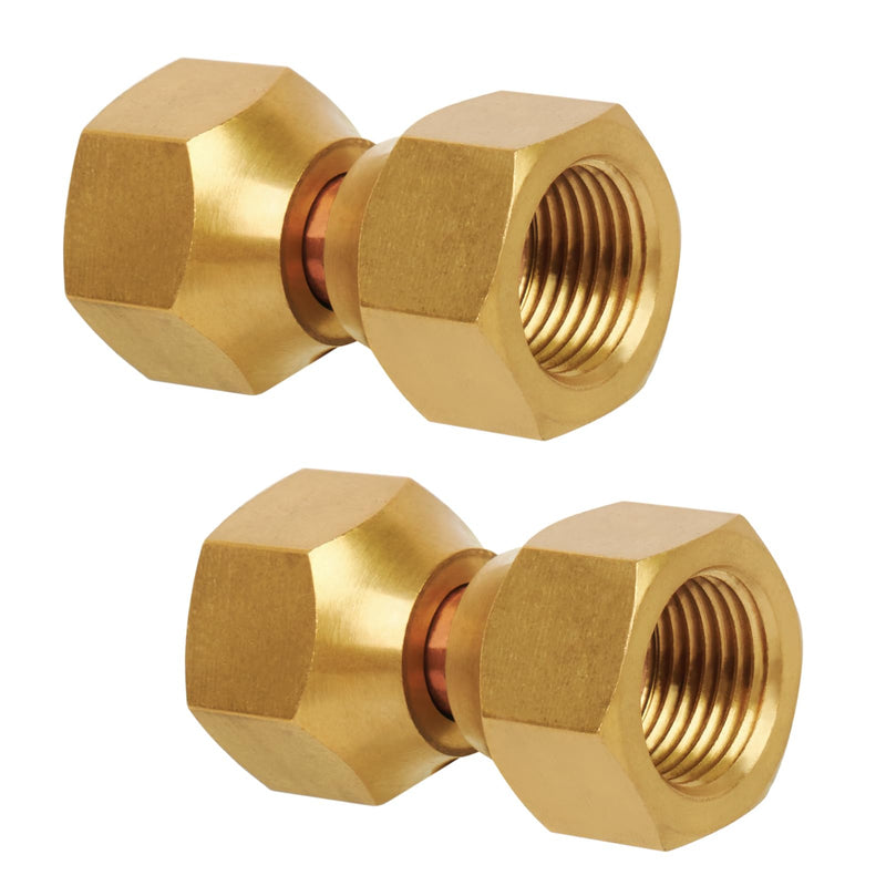 [Australia - AusPower] - 3/8" x 3/8" Female Flare Brass Tube Fitting For Propane, Fuel, Oil, LP and Natural Gas, Flare Swivel Adapter, Tube Fitting, NSF & UPC Certified, 2Pack 3/8"Female x 3/8"Female-2 Pack 