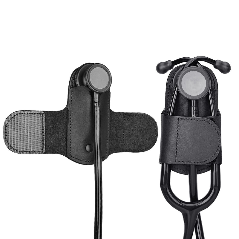 [Australia - AusPower] - Stethoscope Holder with Genuine Leather for Littmann, Most Stethoscope, Stethoscope Holder Hip Clip Holster Accessories for Scrubs for Physicians Students Nurses EMT Right-hand (Black) Black 