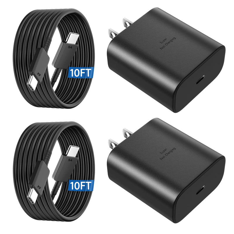 [Australia - AusPower] - USB C Fast Charger, 45W Samsung Super Fast Charger Type C Android Phone Charger Block with 10FT Long Type C Fast Charging Cable for Samsung Galaxy S24 Ultra/S24/S24+/S23 Ultra/S23/S23+/S22, Galaxy Tab Black 