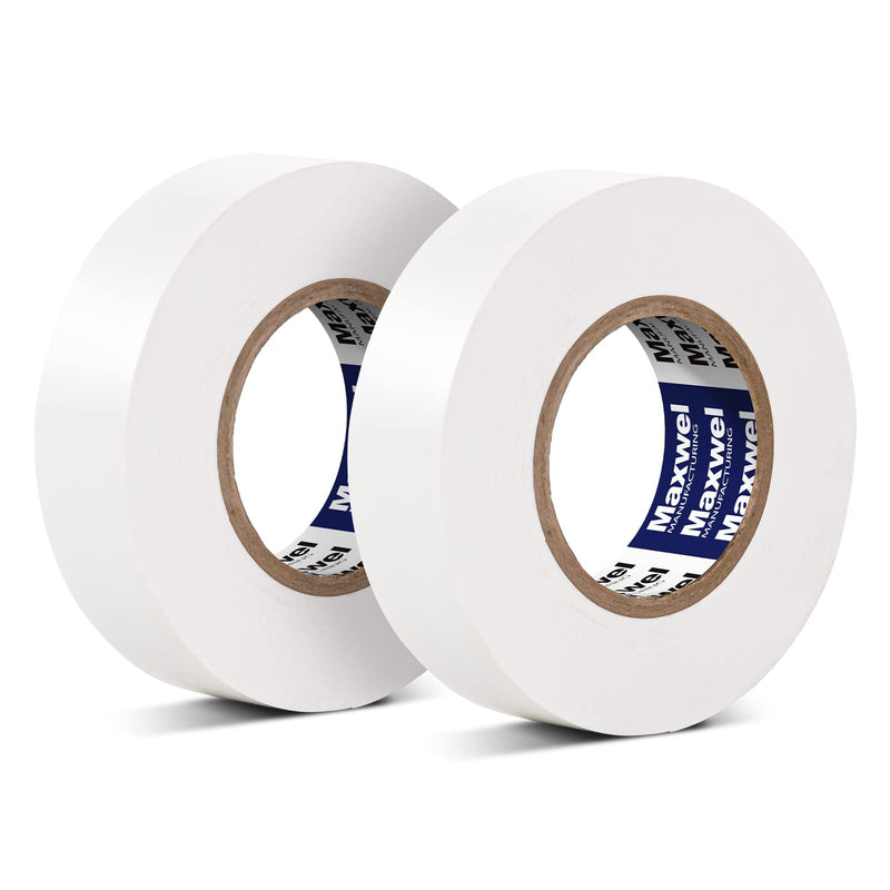 [Australia - AusPower] - White Electrical Tape Vinyl - 3/4 Inch 65 Feet Professional Insulating PVC Electric Tape Flame Retardant Waterproof For All Weather Under 600V Home Outdoor Indoor Wire Insulation Use 2 Rolls Packed White 