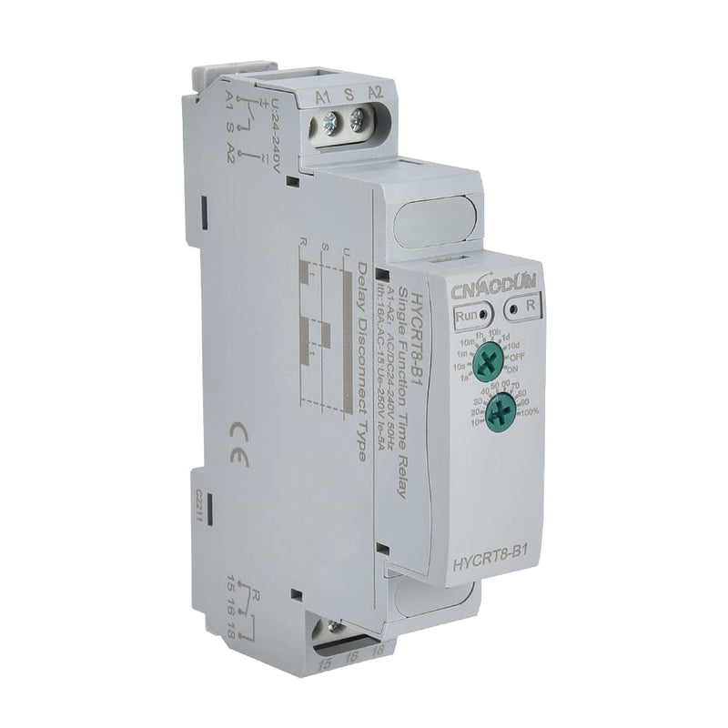 [Australia - AusPower] - Time Delay Relay, CNAODUN Delay Off HYCRT8-B1 0.1s-10days Delay AC/DC 24-240V Power Off Delay Relay DIN Rail Mount Type HYCRT8-B1,Single Function 