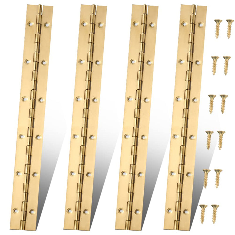 [Australia - AusPower] - 12 Inch Gold Stainless Steel Piano Hinges, 4 Pcs Continuous & Piano Hinge with Holes, Heavy Duty Piano Hinge 0.04" Leaf Thickness, 1.2'' Open Width for Furniture Cabinet Door Wooden Box Woodworking 12 Inch 